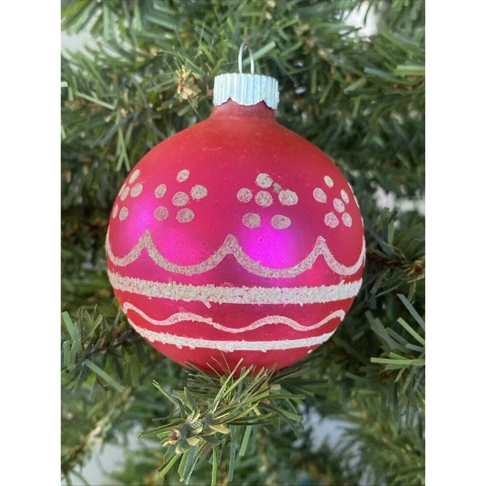 Vintage Christmas Shiny Brite Glass Ornament Pink Ball Mica Candle Design